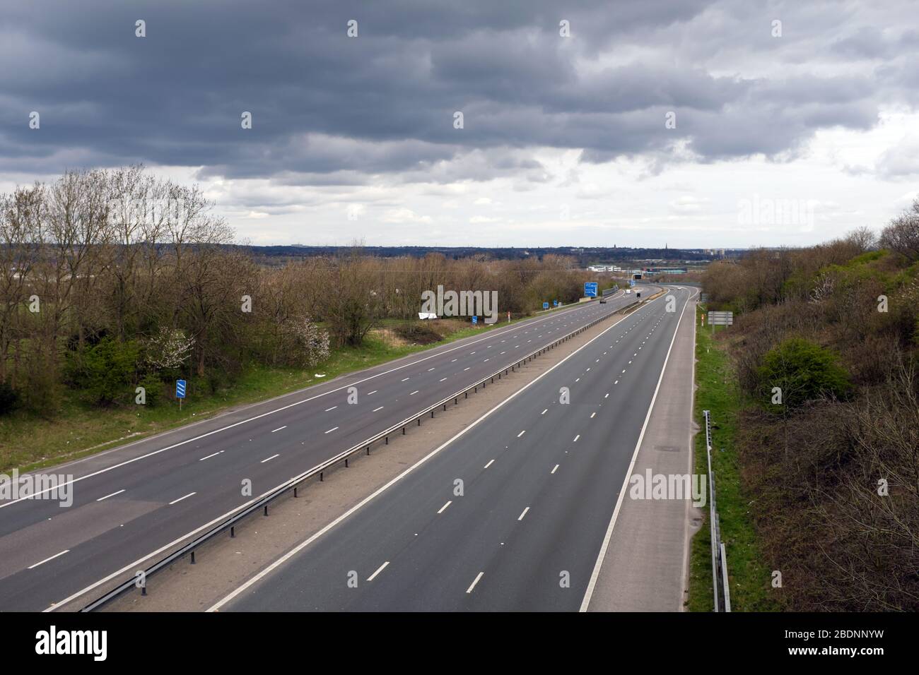 M1 motorway near Wakefield, West Yorkshire, almost completely empty due to the Coronavirus lockdown Stock Photo