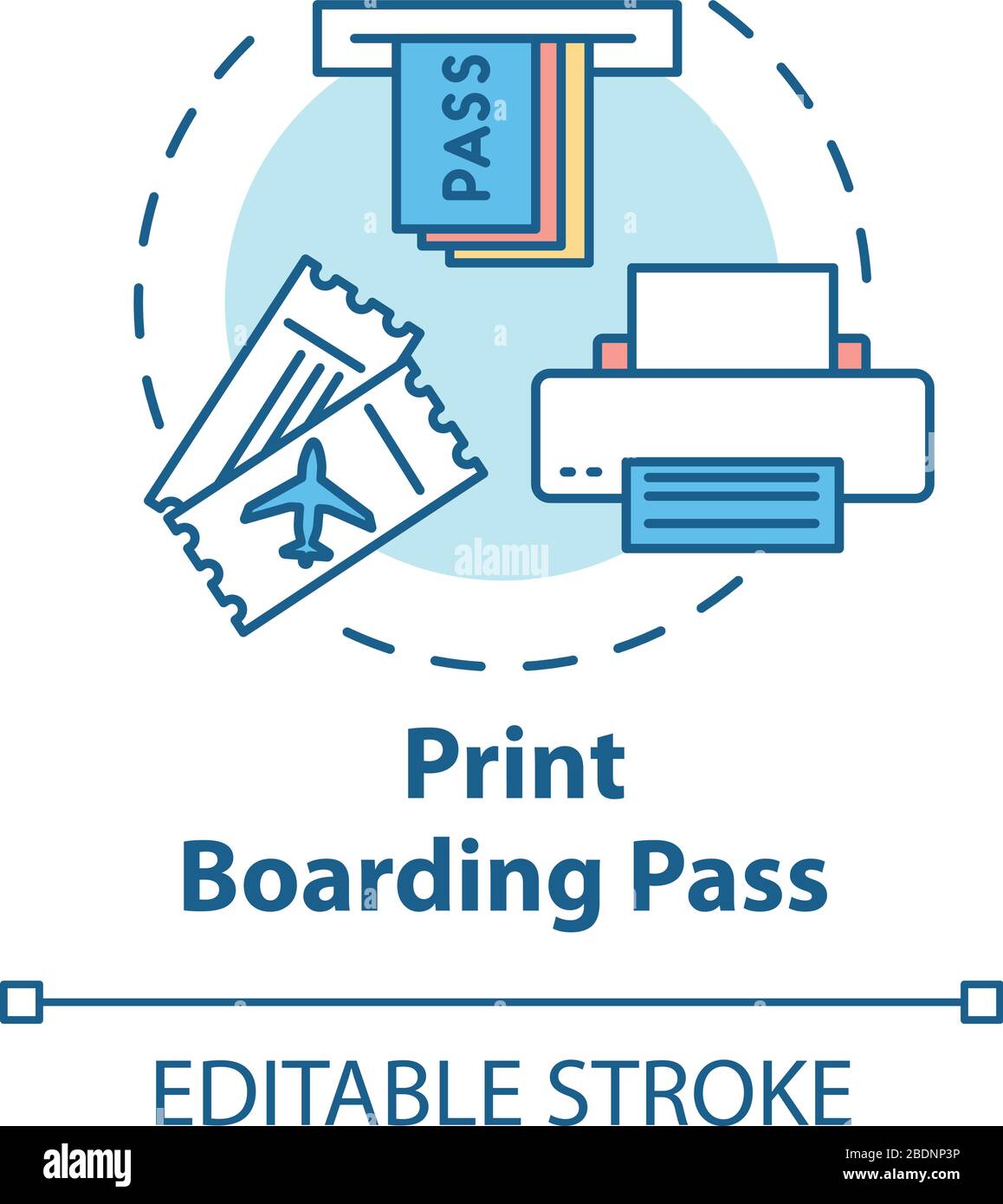 Printing airplane electronic boarding pass concept icon. Airline ticket  buying, online check in completing idea thin line illustration. Vector  Stock Vector Image & Art - Alamy