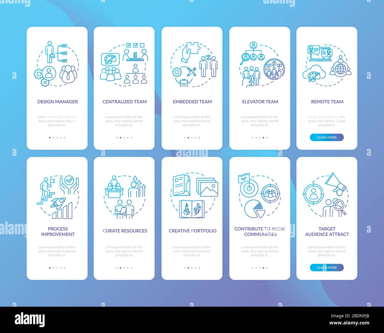 Design studio onboarding mobile app page screen with concepts set