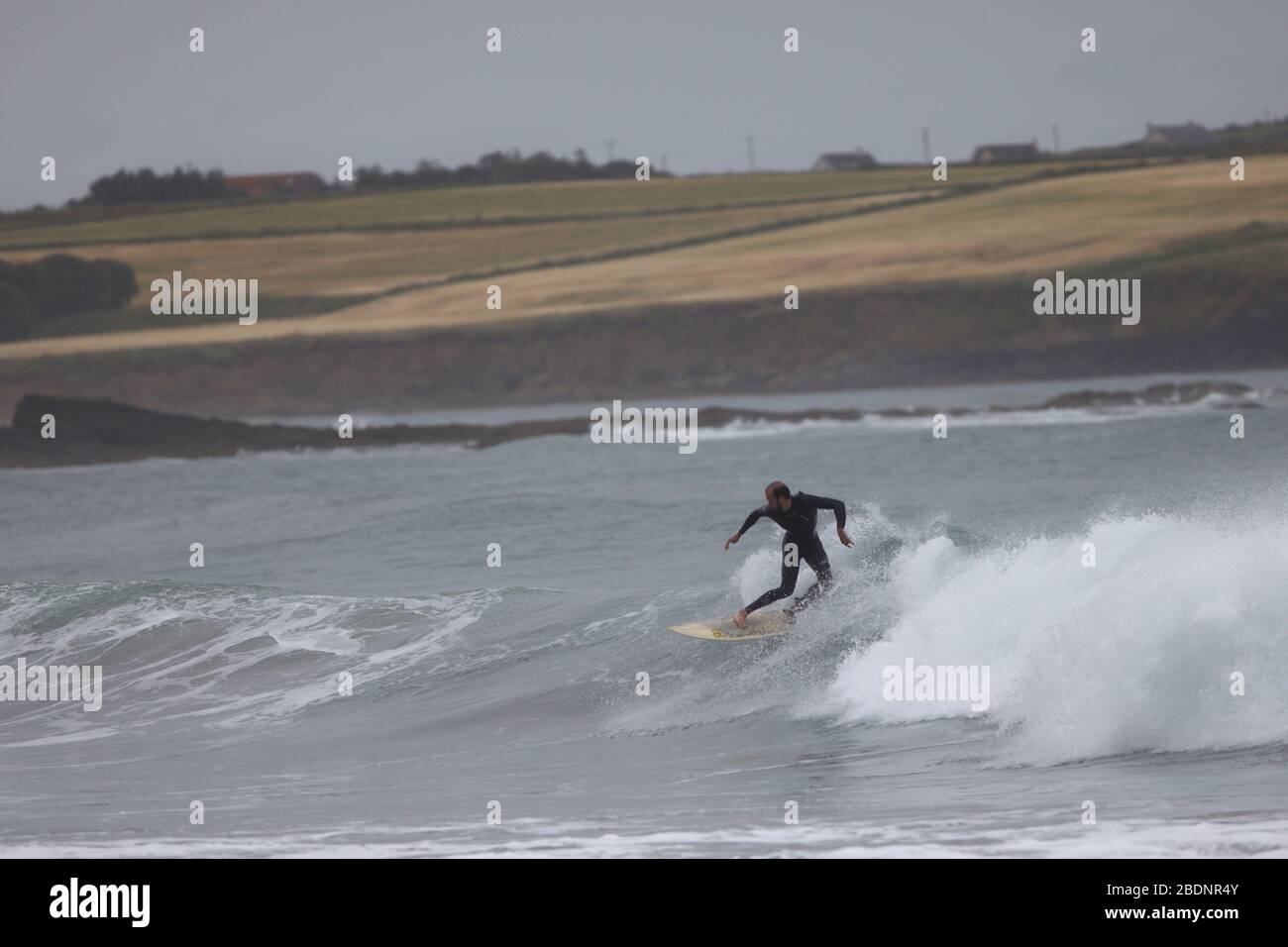 Surfing on the south coast of Ireland, Garretstown Cork Stock Photo