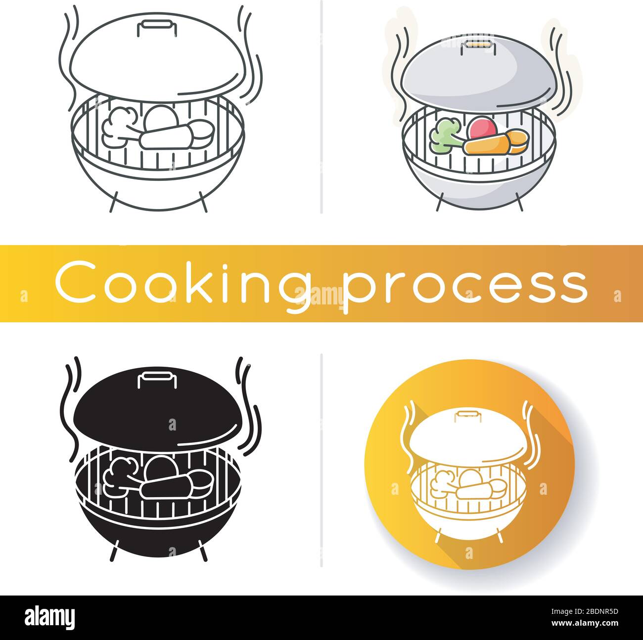 Grilling icon. Linear black and RGB color styles. Barbecue preparation
