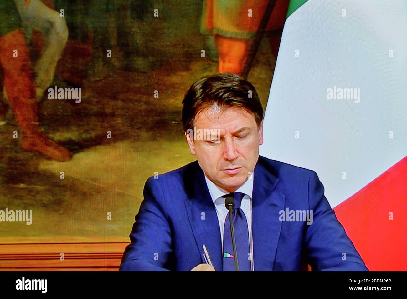 The Prime Minister Giuseppe Conte's press conference corona virus covid-19  on April 06th 2020  - Rome Italy Stock Photo