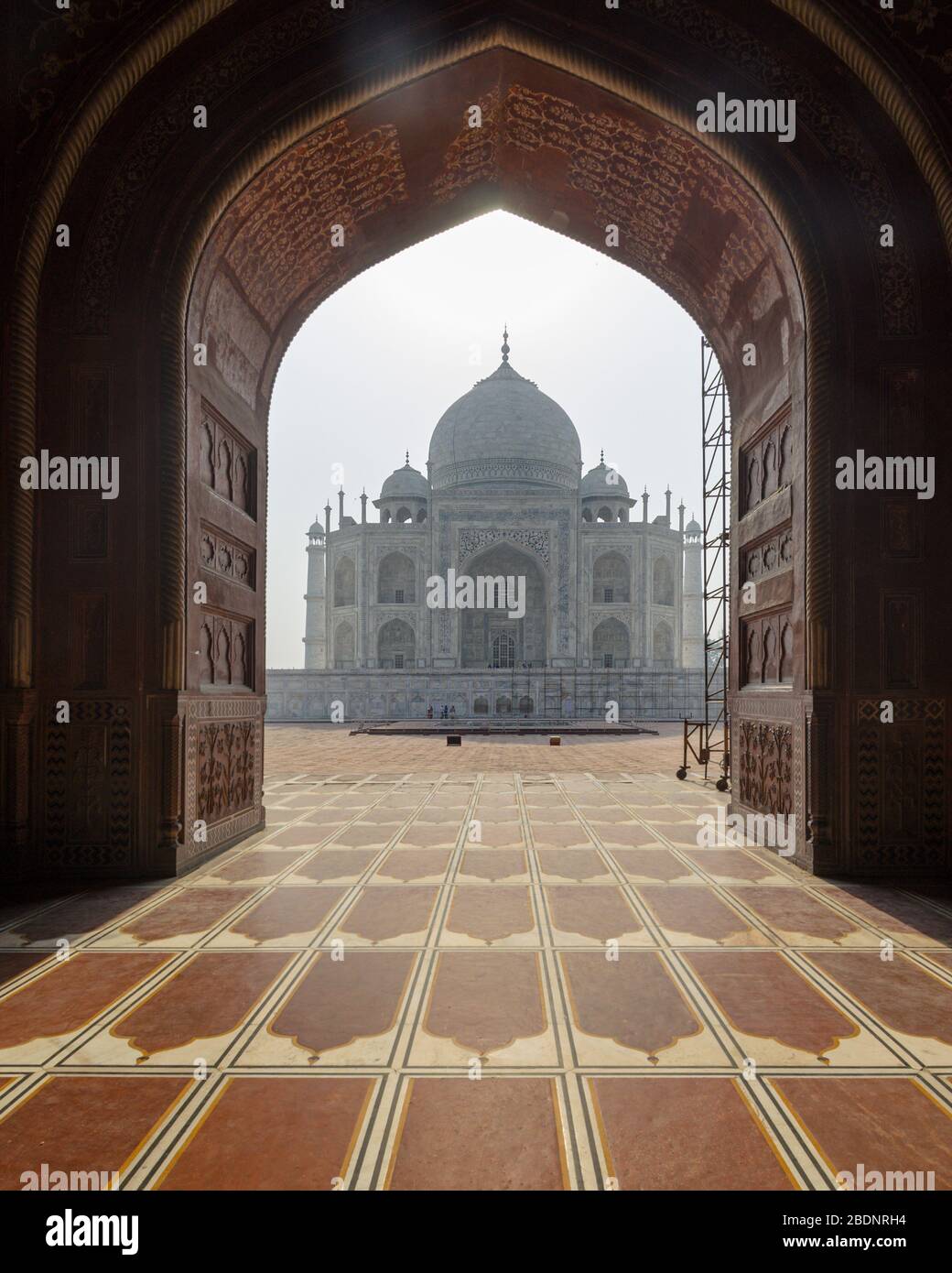 Agra, India - 5 May 2015: Perspective of the Taj Mahal main mausoleum ...