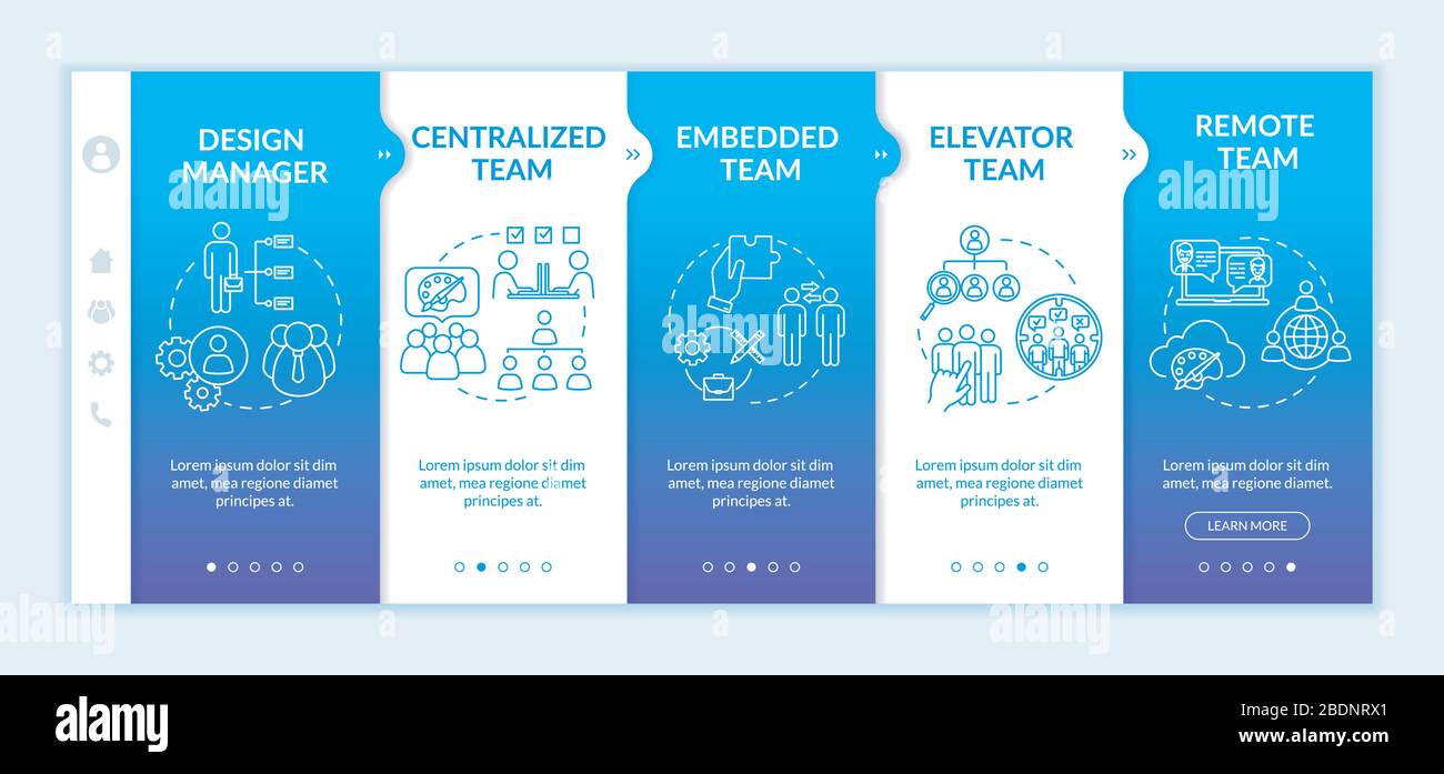 Types of design team onboarding vector template. Design manager ...