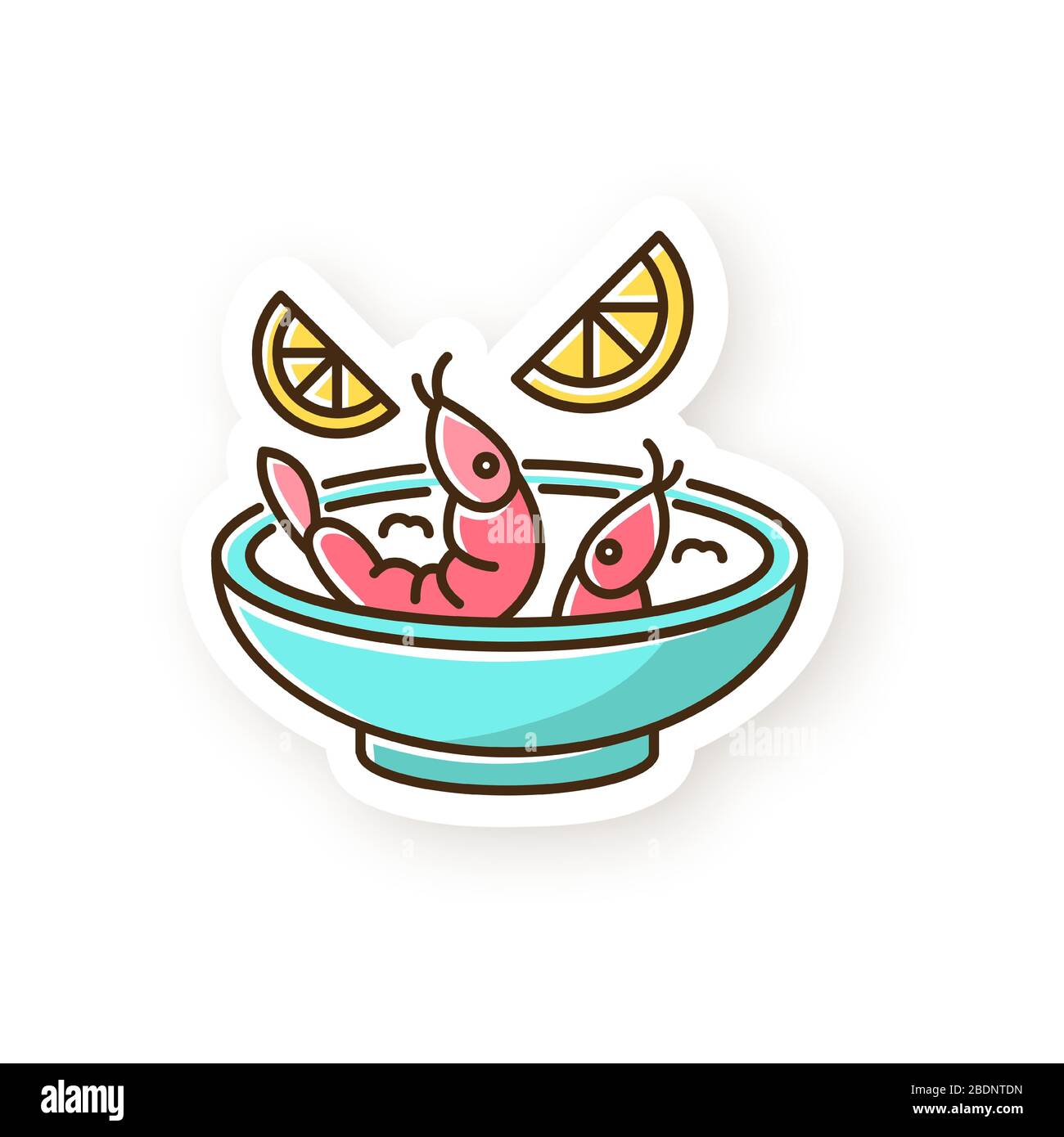 Ceviche patch. Peruvian national dish. Latin american cuisine main course. Shrimp and lemon soup. Seafood salad. Tom yam soup. Asian meal. RGB color Stock Vector