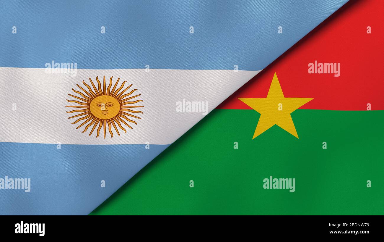 Two states flags of Argentina and Burkina Faso. High quality business background. 3d illustration Stock Photo