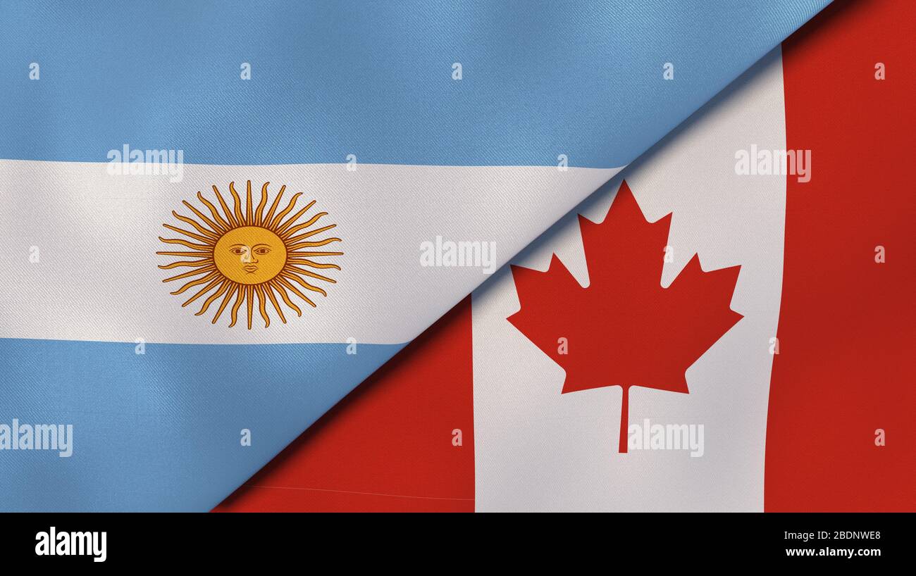 Two states flags of Argentina and Canada. High quality business background. 3d illustration Stock Photo