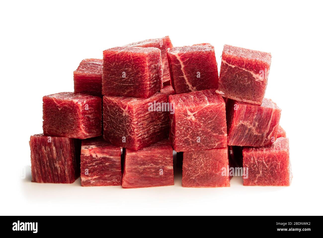 Cubes of raw beef meat isolated on white Stock Photo - Alamy