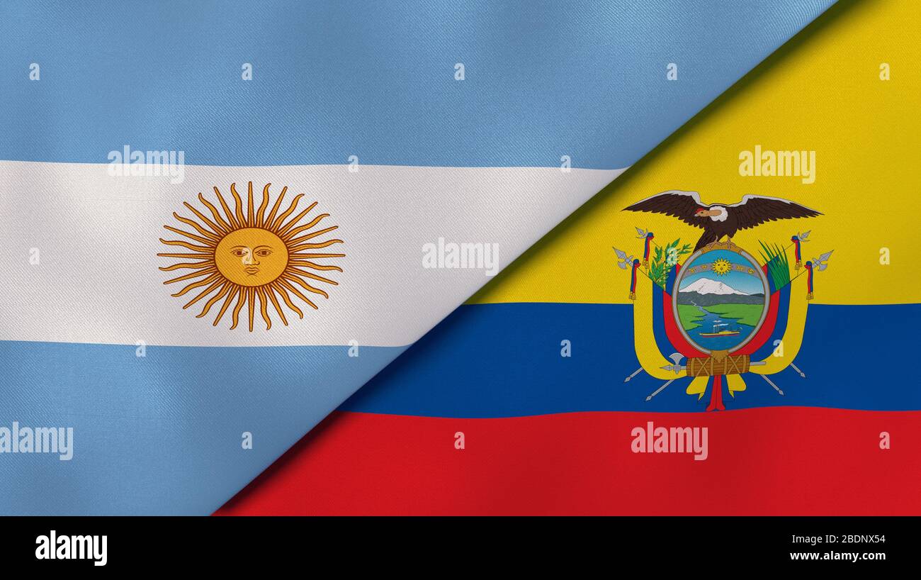 Two states flags of Argentina and Ecuador. High quality business background. 3d illustration Stock Photo