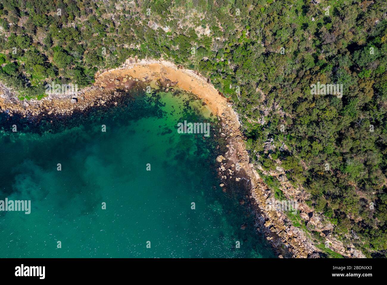 Aerial Drone Shot Of The North Coastline Of Ku Ring Gai Chase National Park Green Tree Forest And The Rocky Coastline With Clear Turquoise Water Take Stock Photo Alamy