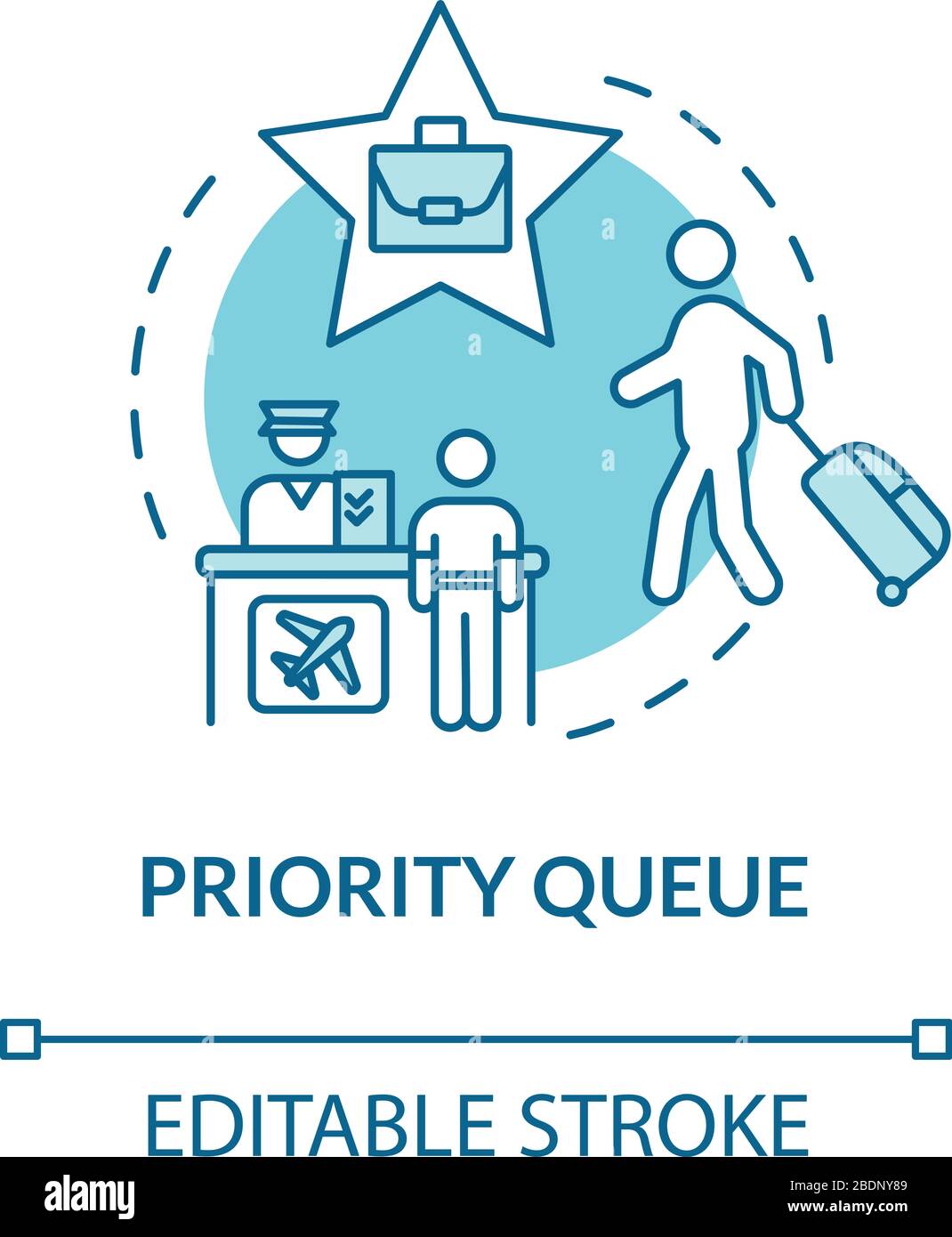 Priority queue concept icon. Luxury class flight benefit idea thin line illustration. Passport control, access for VIP passengers. Vector isolated Stock Vector