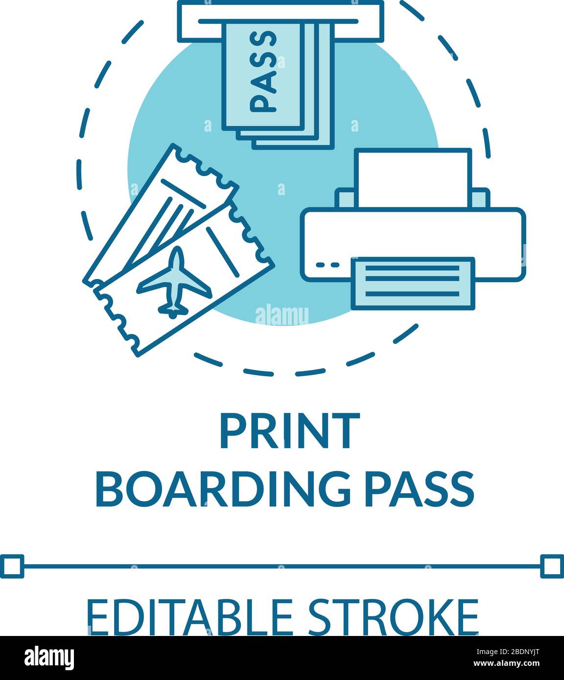 Printing airplane electronic boarding pass concept icon. Airline e