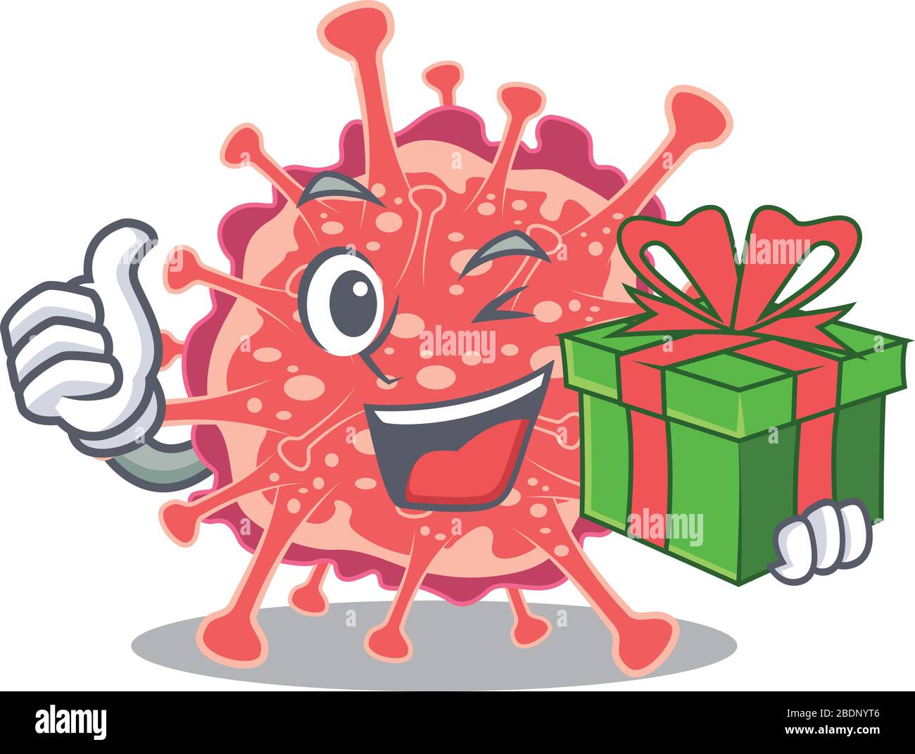 Smiling polyploviricotina cartoon character having a green gift box Stock Vector