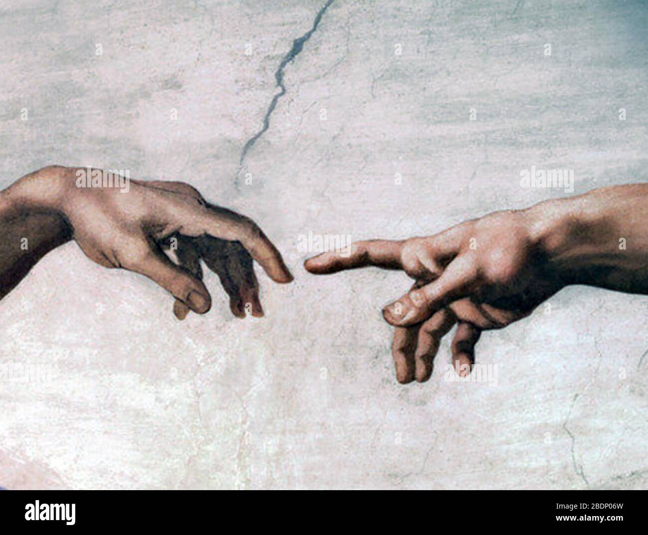 THE CREATION OF ADAM (detail) by Michelangelo on the ceiling of the Sistine Chapel, Rome. Stock Photo