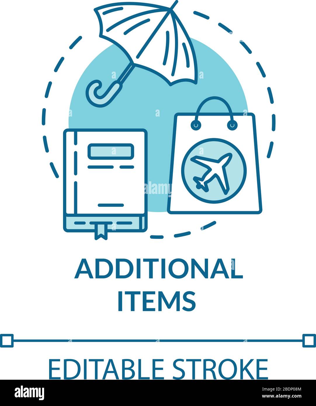 Additional permitted items concept icon. Carry on and hand luggage airport control idea thin
