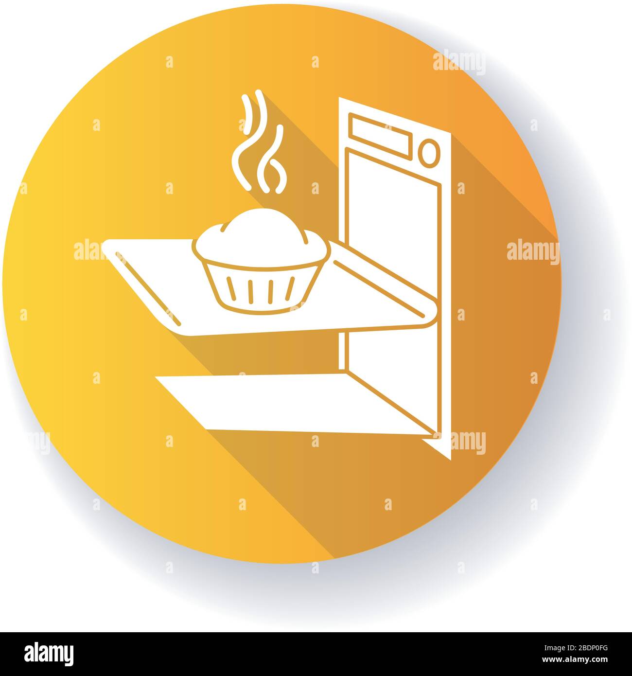 Baking yellow flat design long shadow glyph icon. Delicious pastry cooking, tasty dough products preparation. Homemade bread in oven. Fresh baked pie Stock Vector