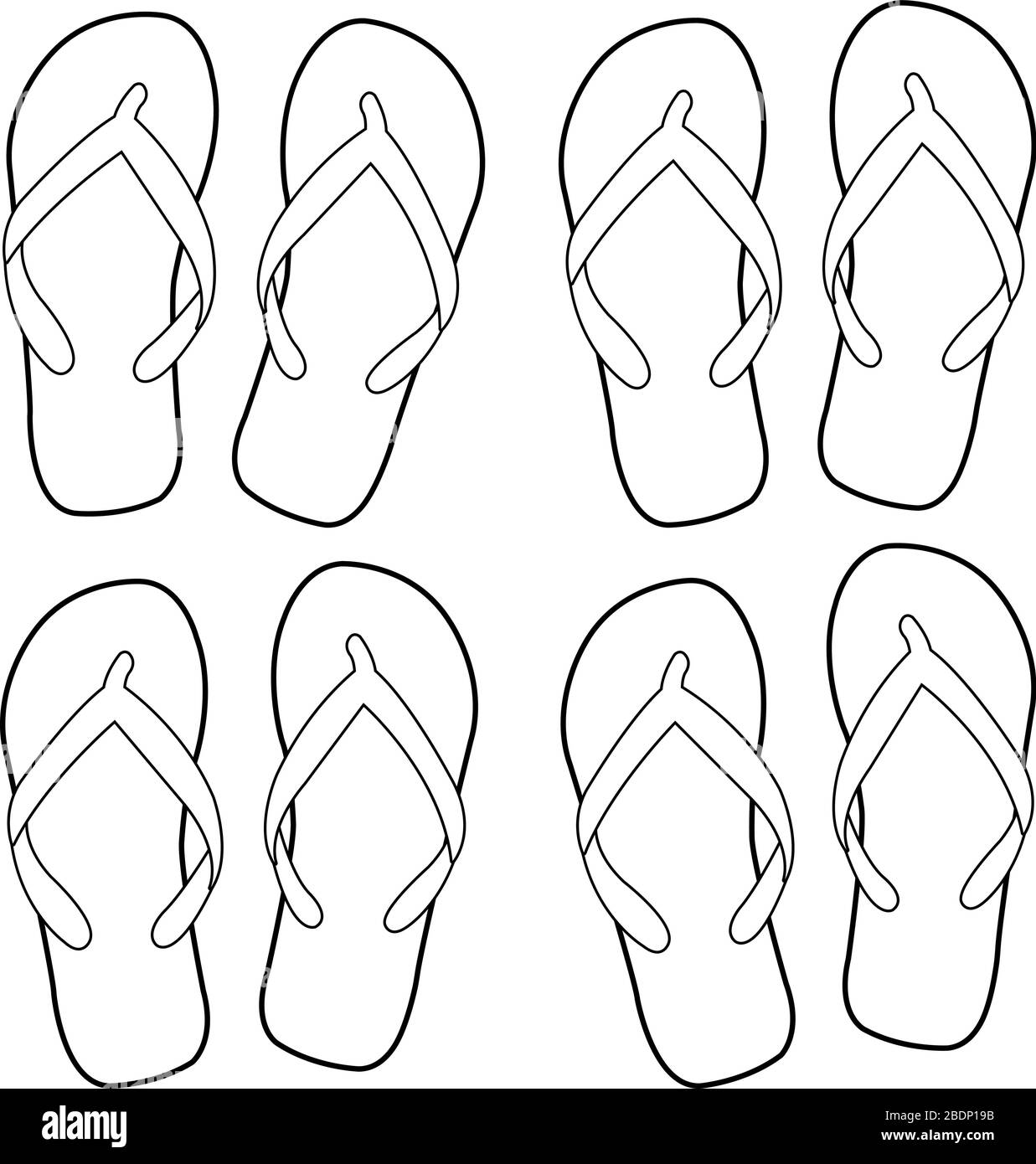 Summer flip flops. Vector black and white coloring page Stock Vector ...