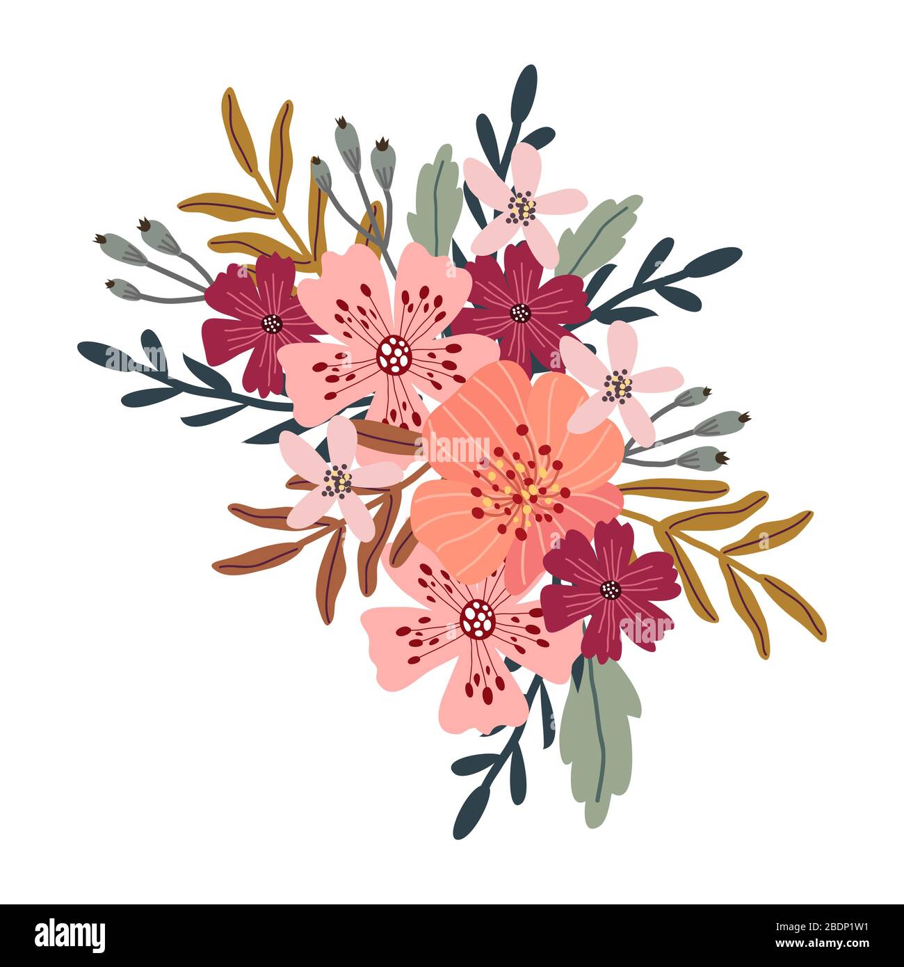 Isolated bouquet of cute abstract hand draw flowers. Floral vector Stock Vector