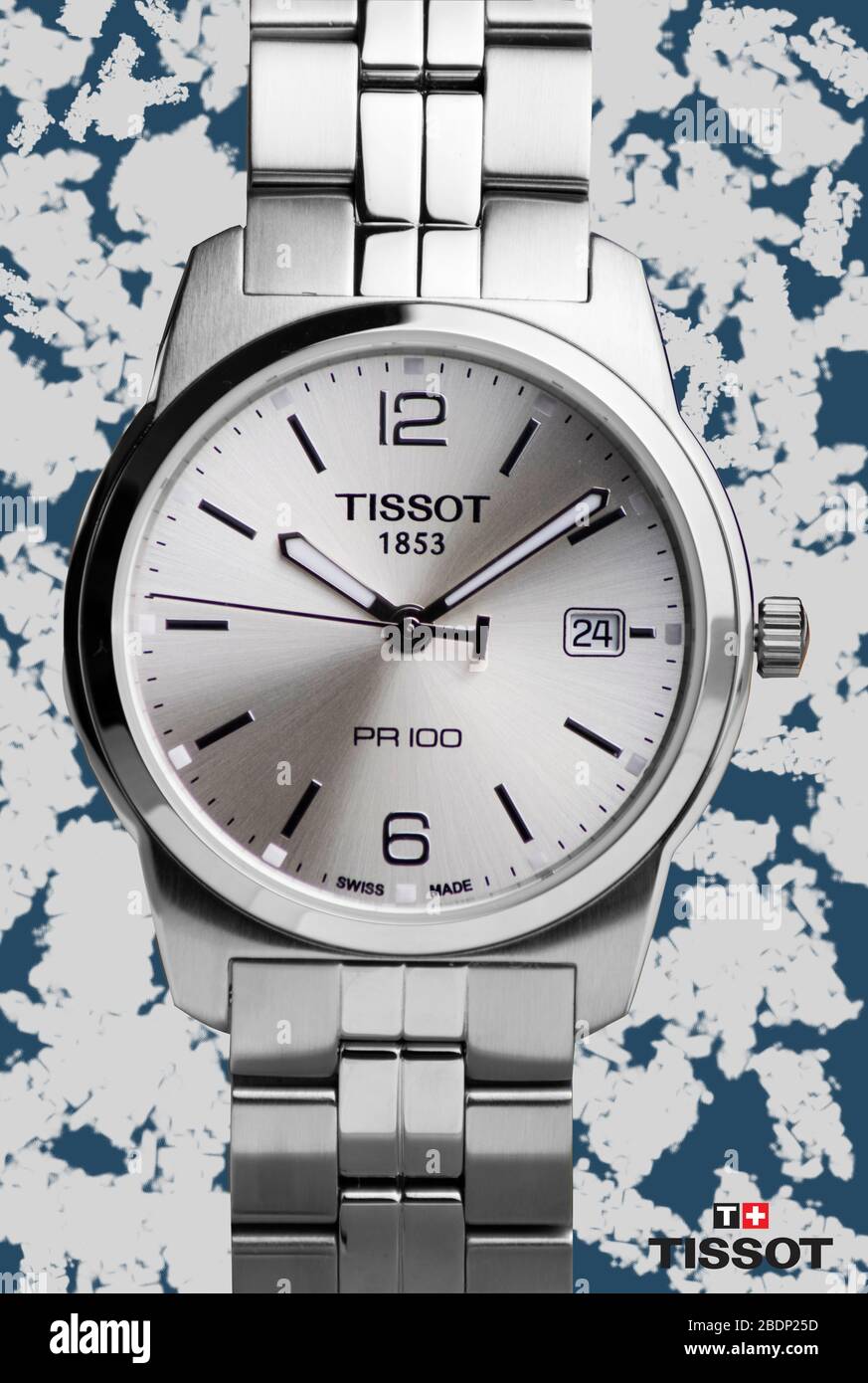 Alexandria, Egypt March 3, 2020 Tissot classic watch advertising with abstract background Stock Photo