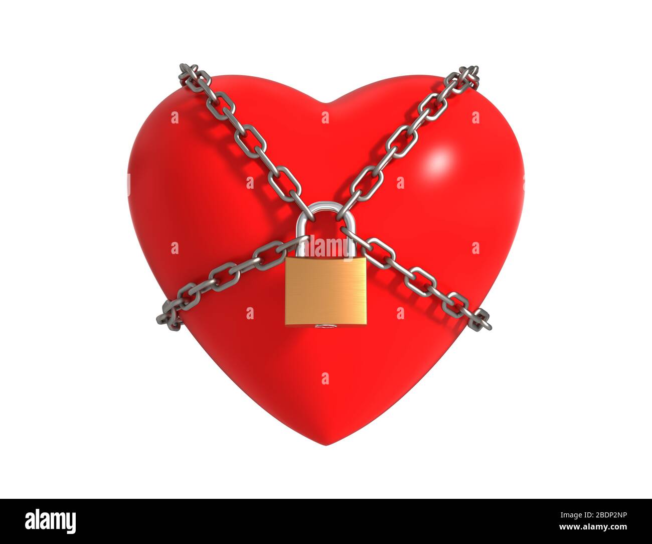 Locked Heart With Chains Isolated On White Background Stock Photo