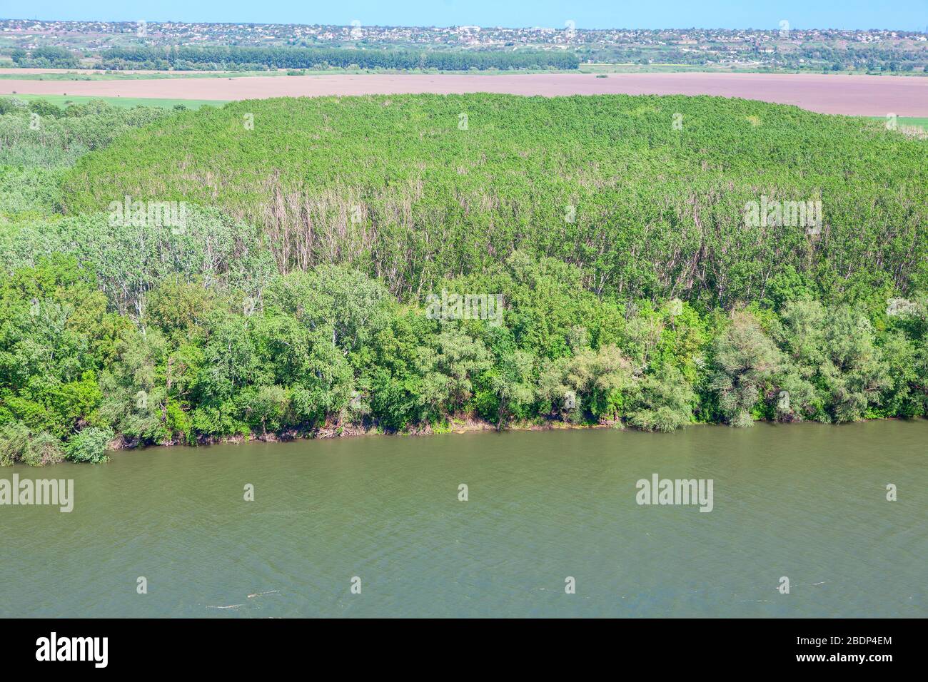 aerial view of green forest and lake Stock Photo - Alamy