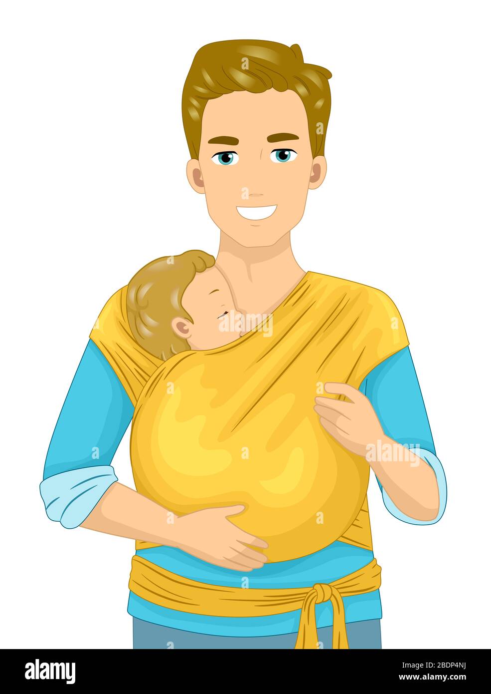 Illustration of a Man Carrying a Baby in a Wrap Stock Photo