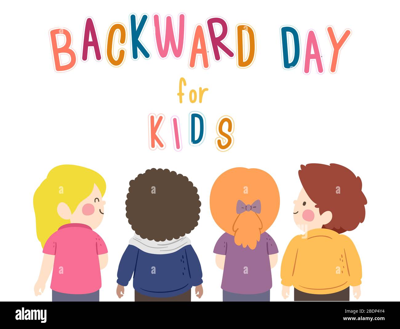 Rear View Illustration of Kids with Backward Day for Kids Lettering Stock  Photo - Alamy