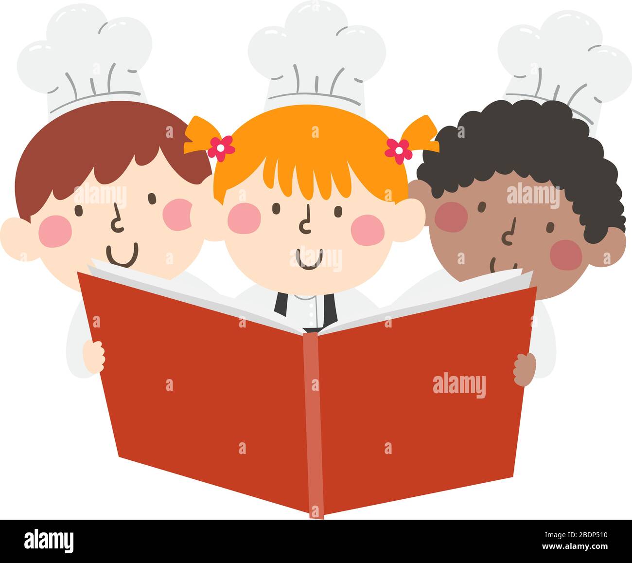 Illustration Of Kids Wearing Chef Hat And Reading A Big Cooking Or Recipe Book Stock Photo Alamy