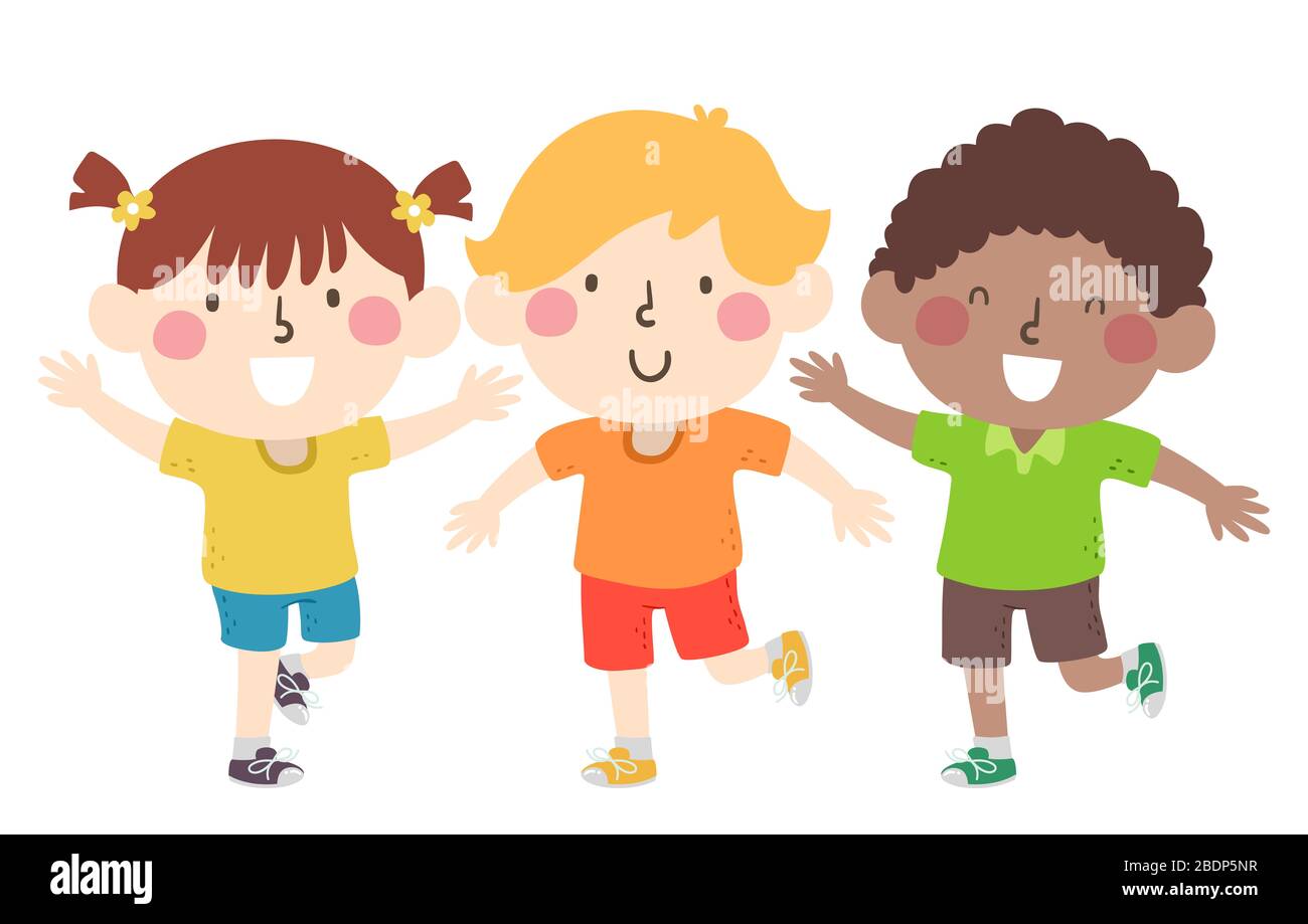 Illustration of Kids Standing on Their Right Feet Following Instruction