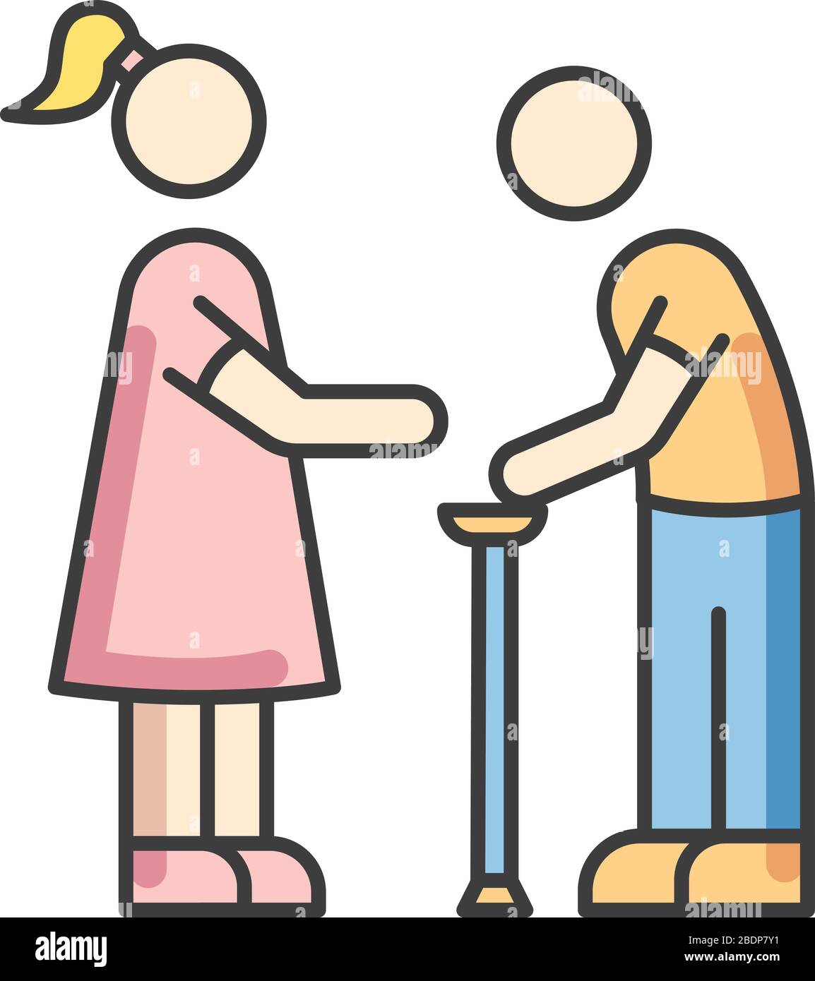 Senior care RGB color icon. Elder person with cane. Female social