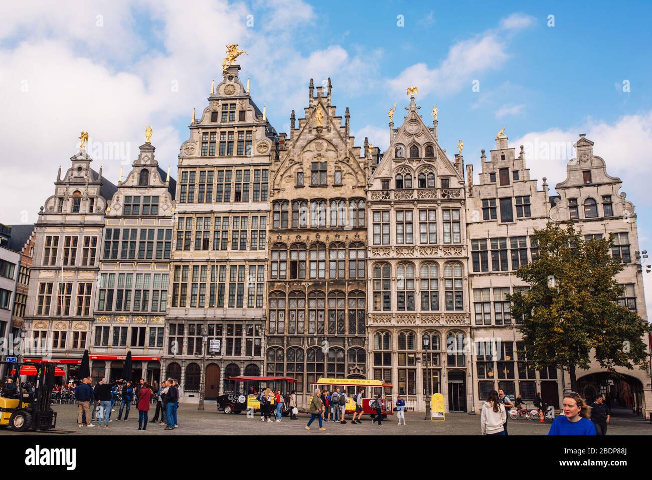 Grote Markt, Antwerp, city square with the town hall, carefully designed guilds of the 16th century, many restaurants and cafes. A Visit To Belgium. T Stock Photo