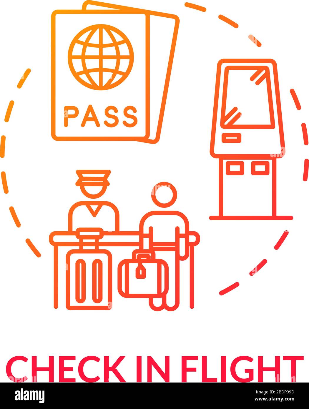 Check in flight concept icon. Passengers passport control and boarding idea thin line