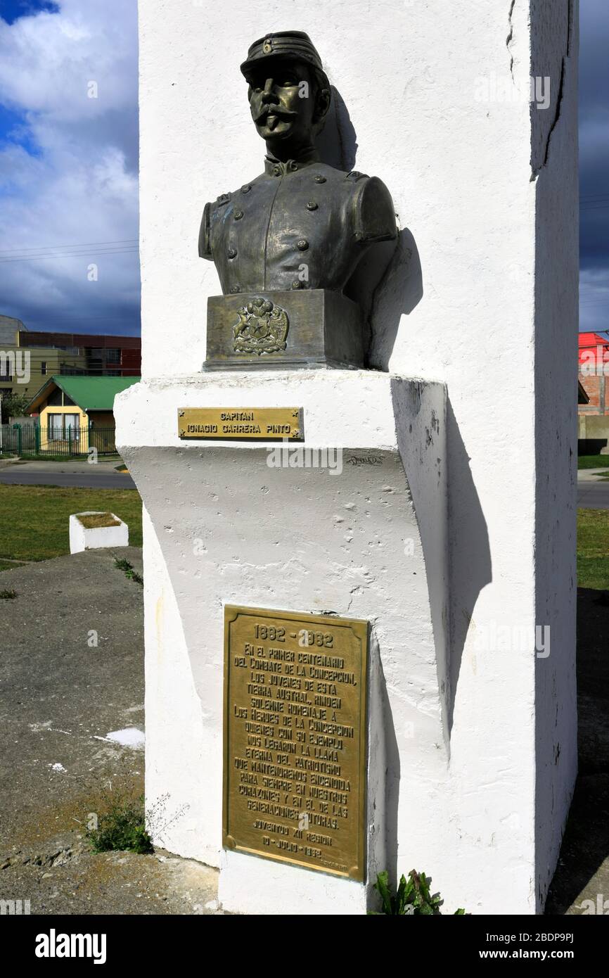 Monument to Captain Ignacio Carrera Pinto, Punta Arenas city, Patagonia,  Chile, South America Stock Photo - Alamy