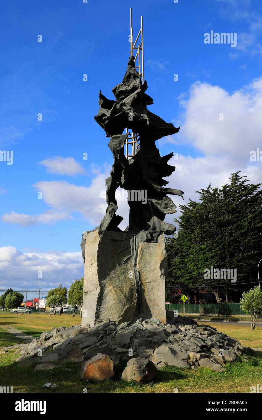 The Oil Monument, Punta Arenas city, Patagonia, Chile, South America Stock Photo