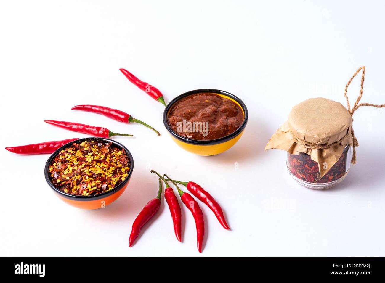 Hot chilli pepper sauce paste harissa, traditional Tunisia, Moroccan