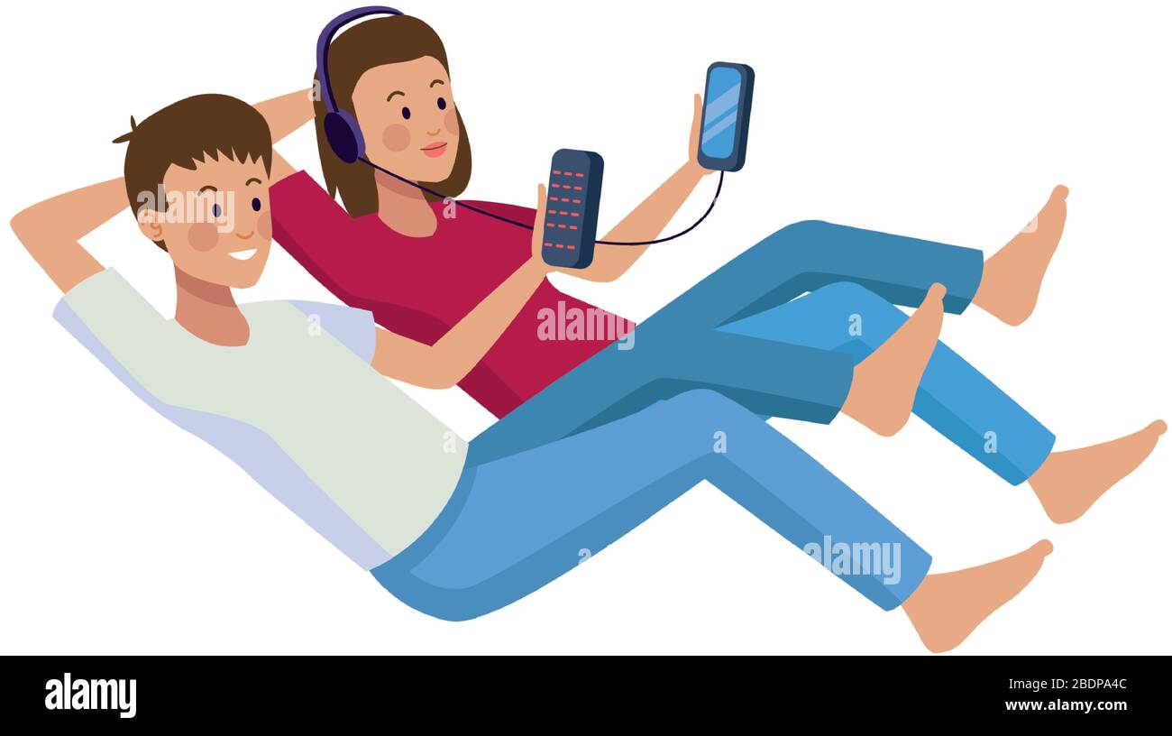 couple using smartphones avatars characters Stock Vector Image & Art ...
