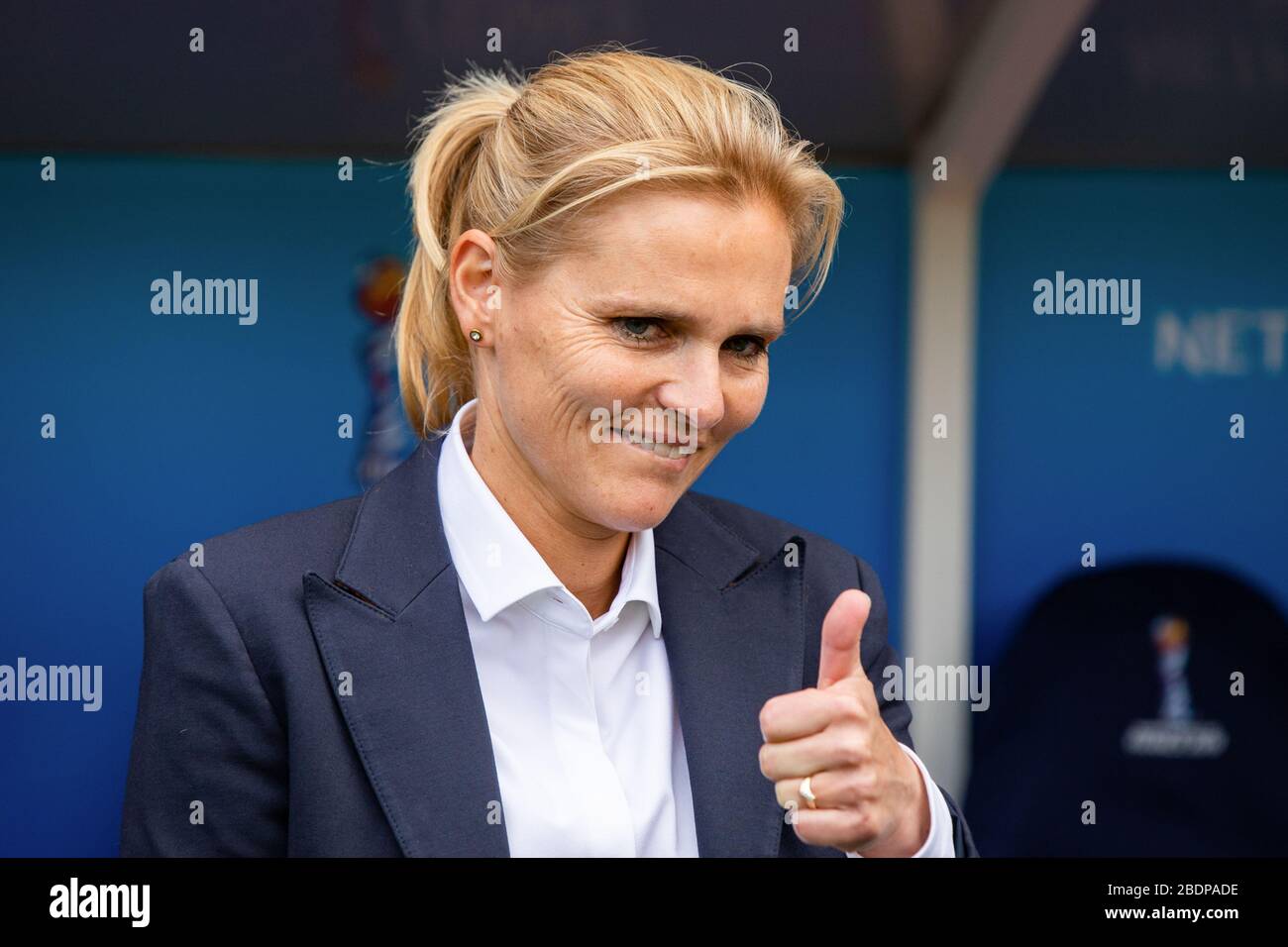 Sarina Wiegman coach of Netherlands during the 2019 FIFA Women's World Cup match between Netherlands and Canada at Stade Auguste-Delaune stadium.(Final score: Netherlands 2:1 Canada) Stock Photo