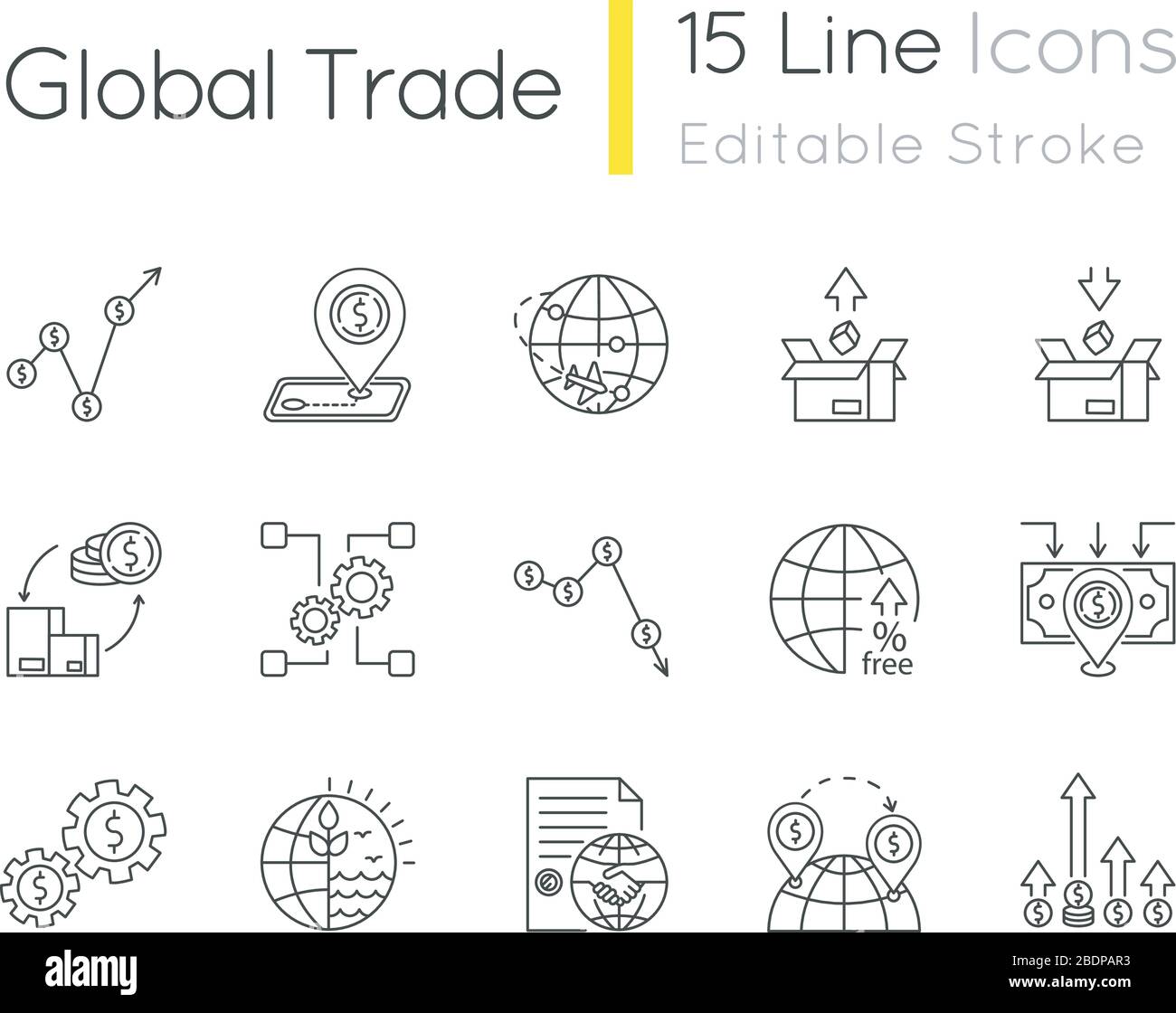 Global Business Thin Line Vector Icon Set Pixel Perfect Editable