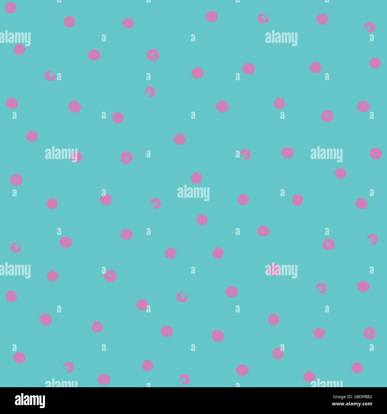 delicate hand-drawn small pink polka dots on a turquoise background, seamless vector pattern, for packaging paper, Wallpaper, fabric Stock Vector