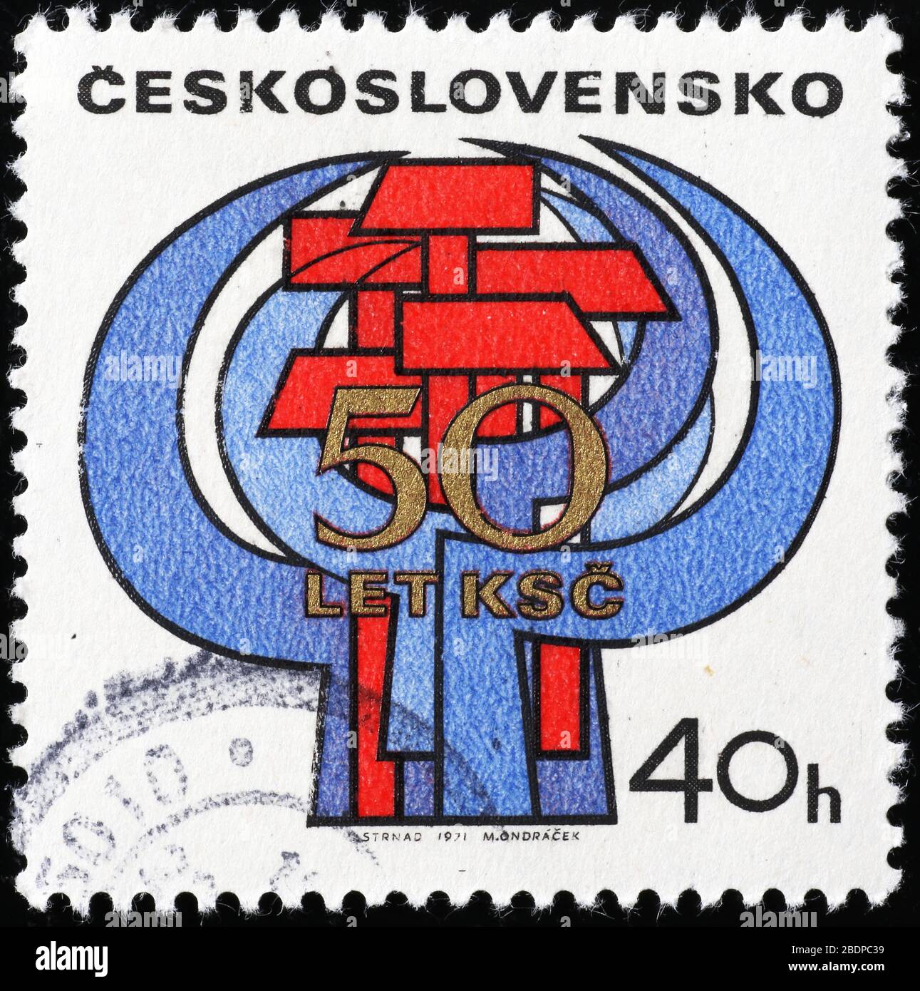 Communist propaganda on old czech stamp Stock Photo
