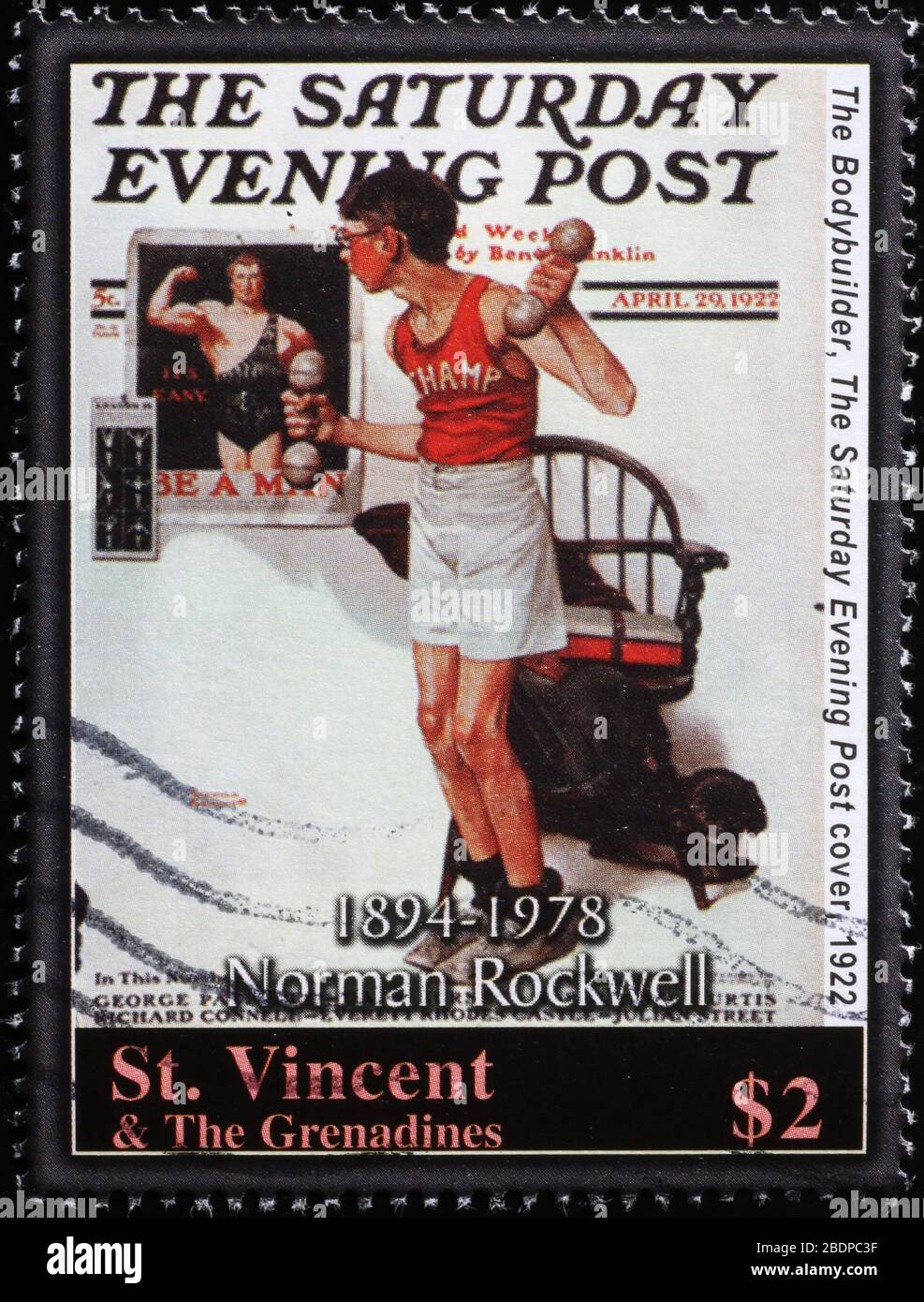 Cover of Saturday Evening Post by Rockwell on stamp Stock Photo
