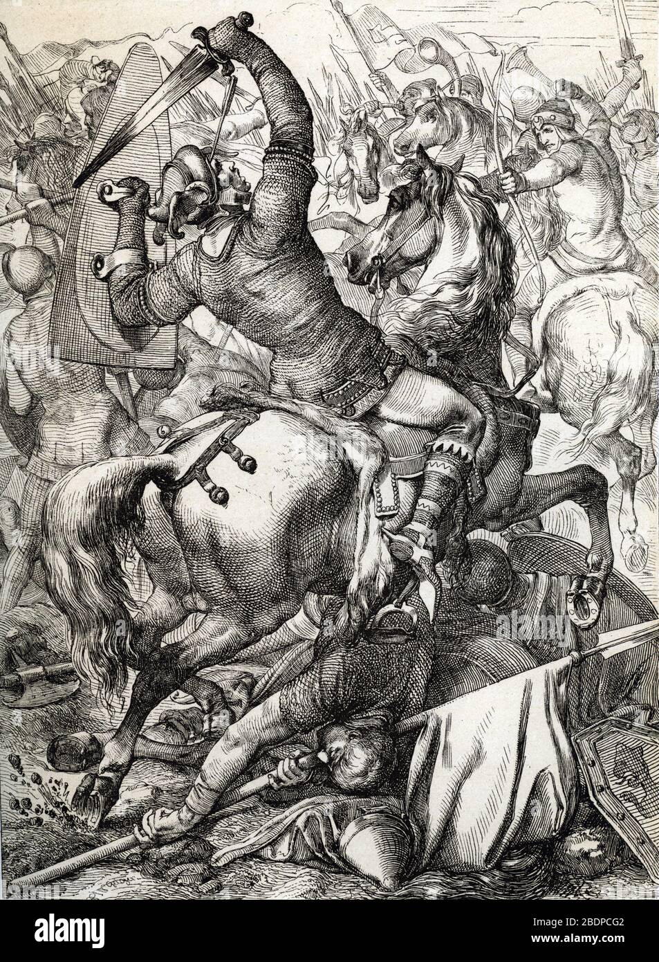 'La bataille d'Hastings le 14/10/1066 opposant les Saxons d'Harold II a l'armee normande de Guillaume Ier le Conquerant' (Battle of Hastings fought on Stock Photo