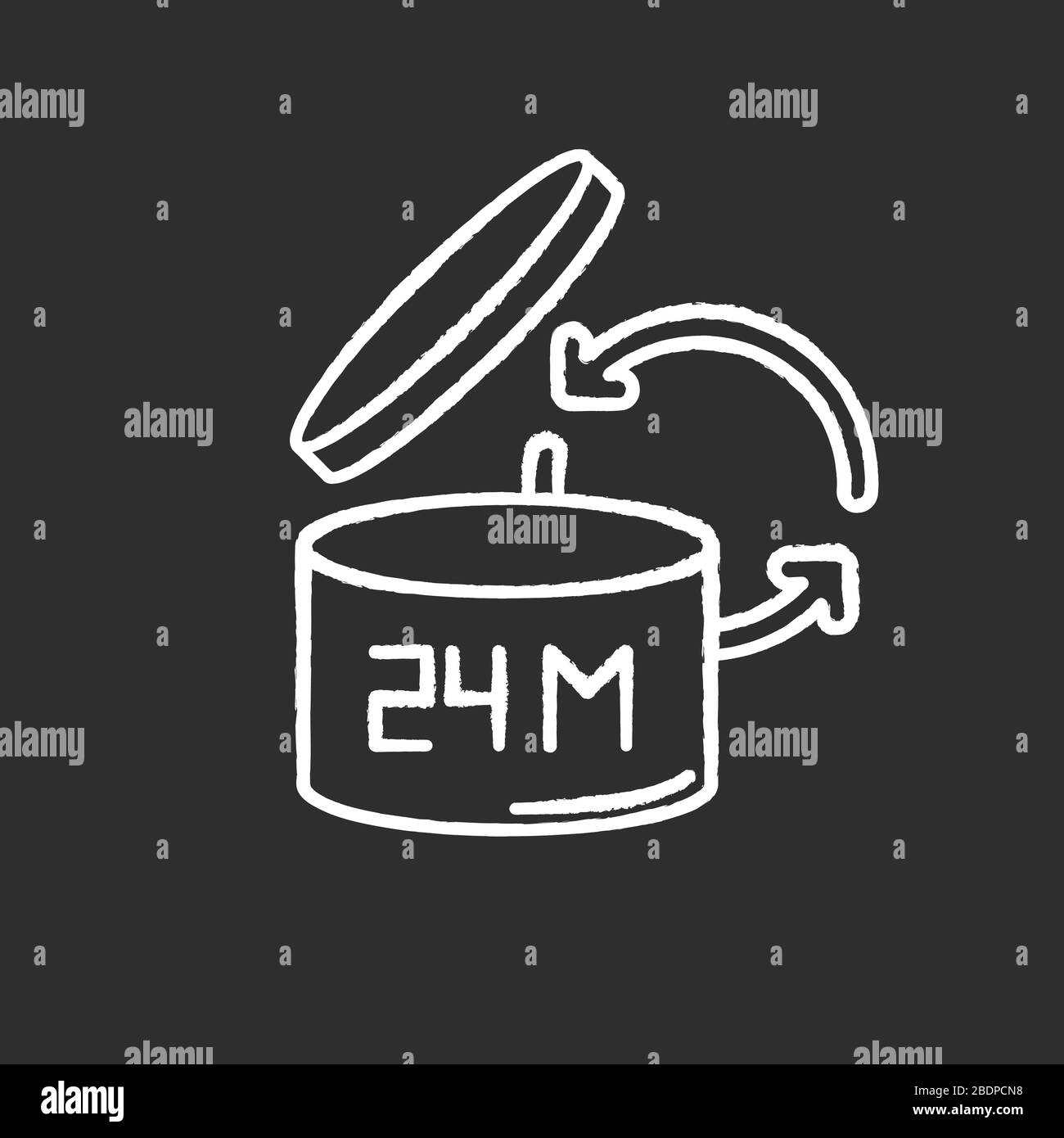Product shelf life chalk white icon on black background. Cosmetics