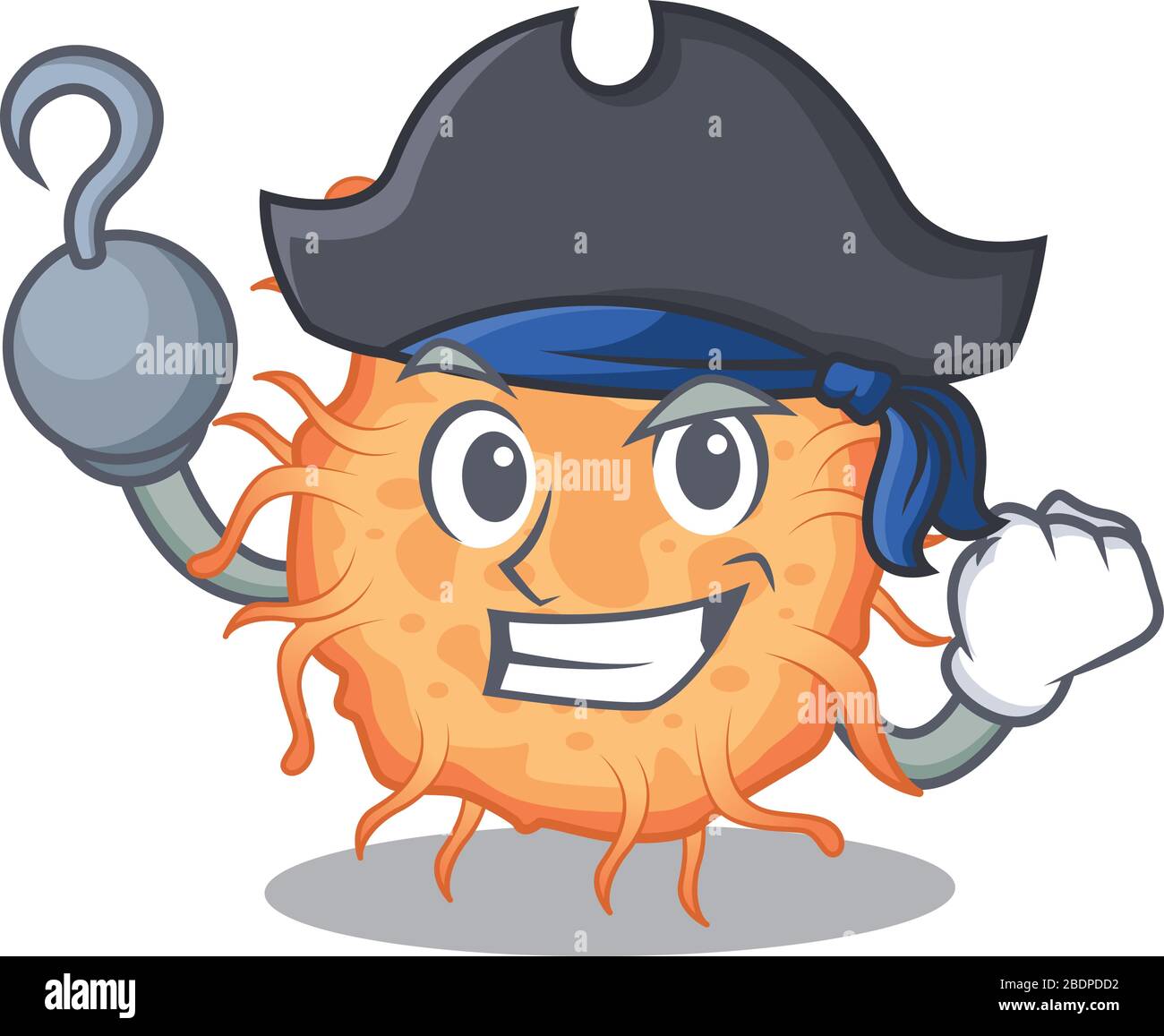 Bacteria endospore cartoon design style as a Pirate with hook hand and a hat Stock Vector