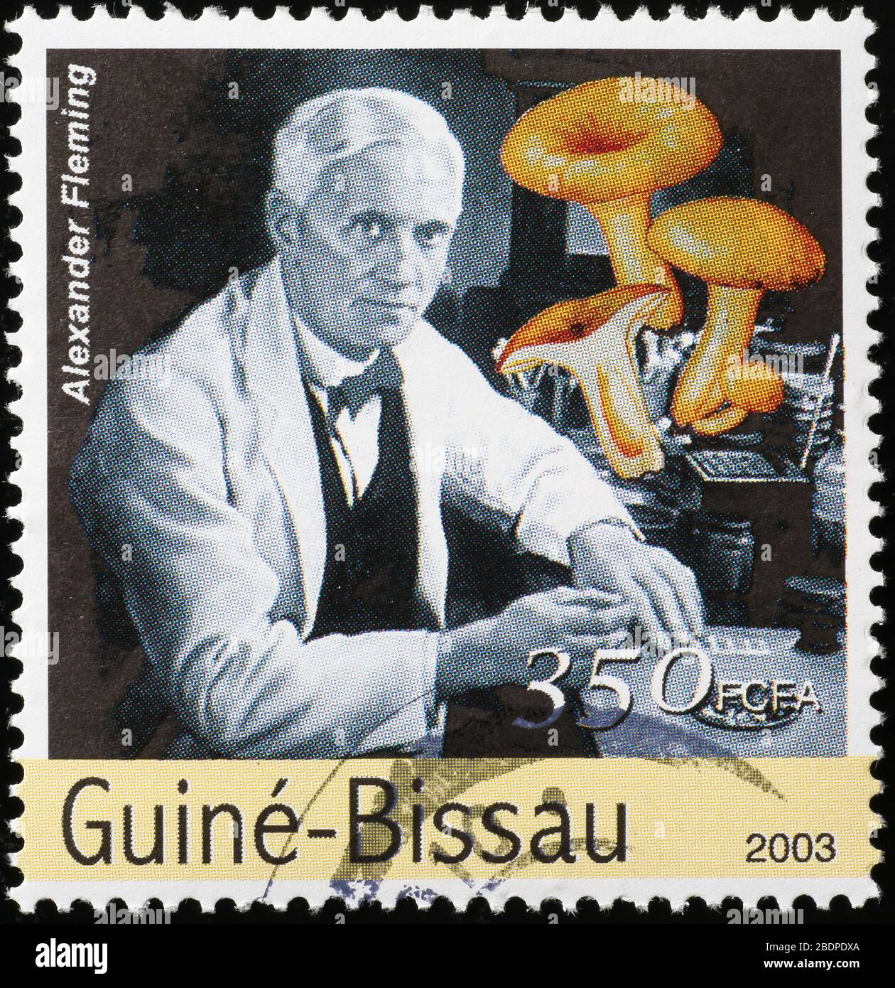 Portrait of Alexander Fleming on stamp of Guinea Bissau Stock Photo
