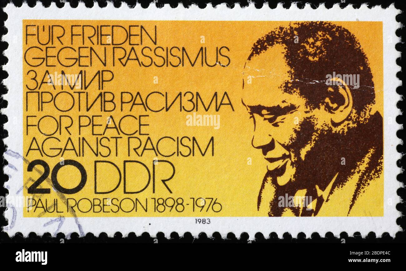 Portrait of Paul Robeson on old german stamp Stock Photo