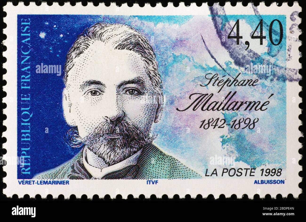 Portrait of Stephane Mallarmé on french postage stamp Stock Photo