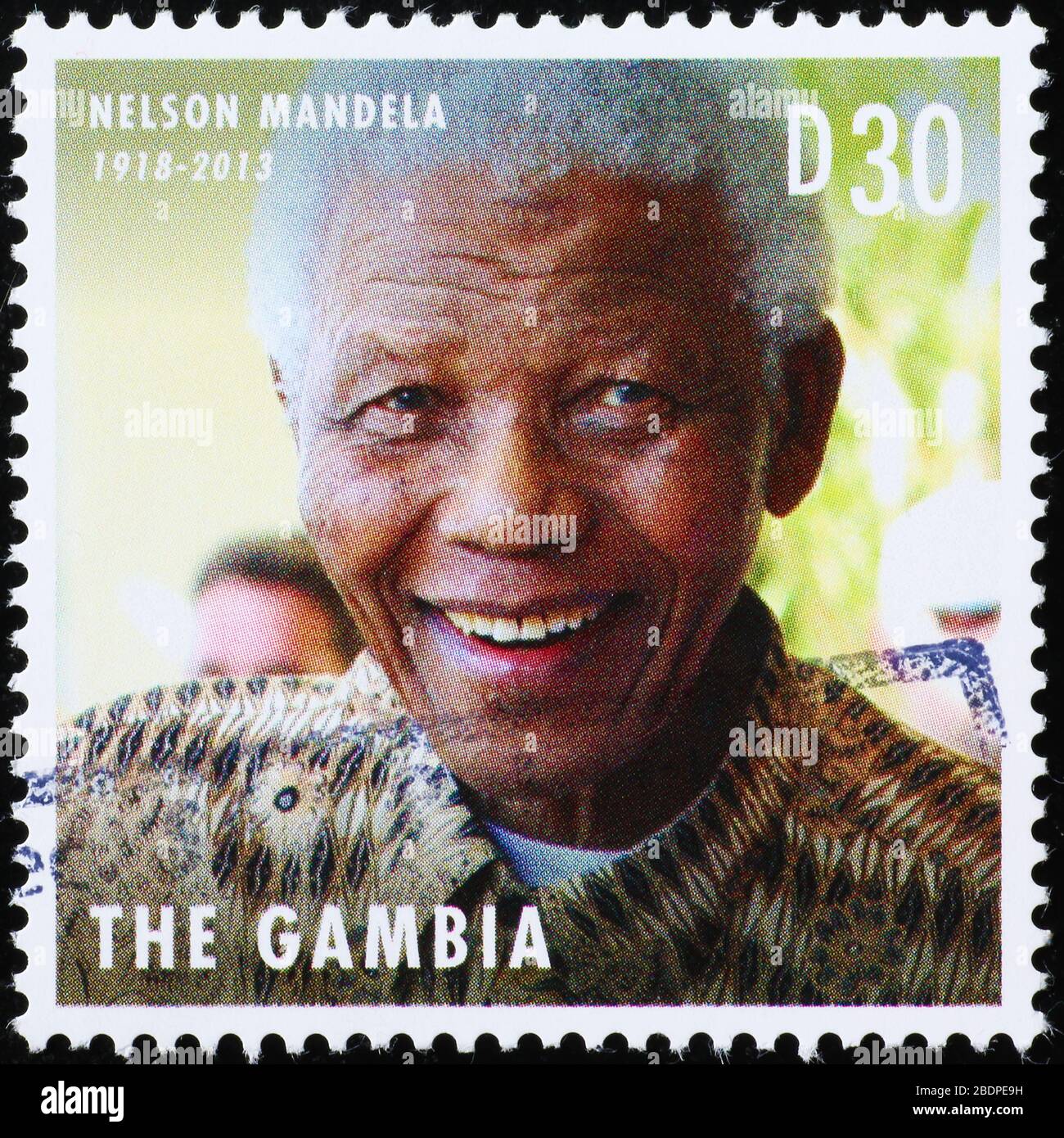 Portrait of Nelson Mandela on stamp of the Gambia Stock Photo - Alamy