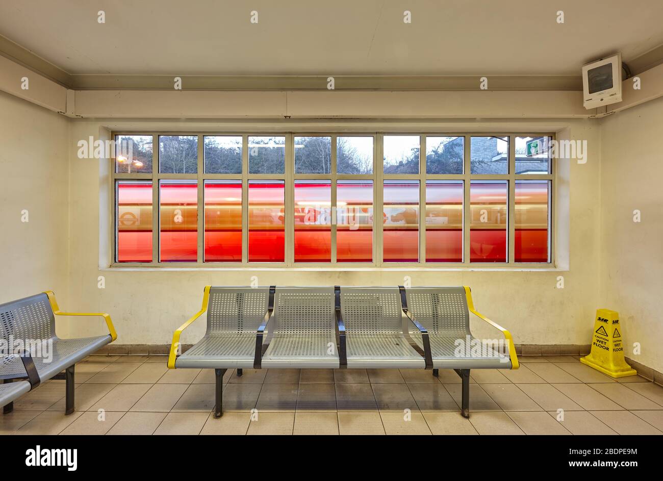 Waiting room interior at Finchley Central underground station with