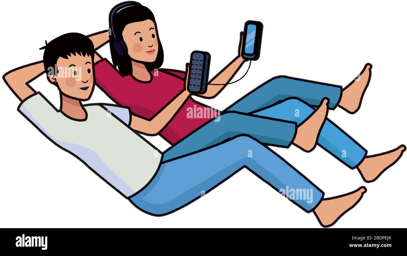 couple using smartphones avatars characters Stock Vector Image & Art ...